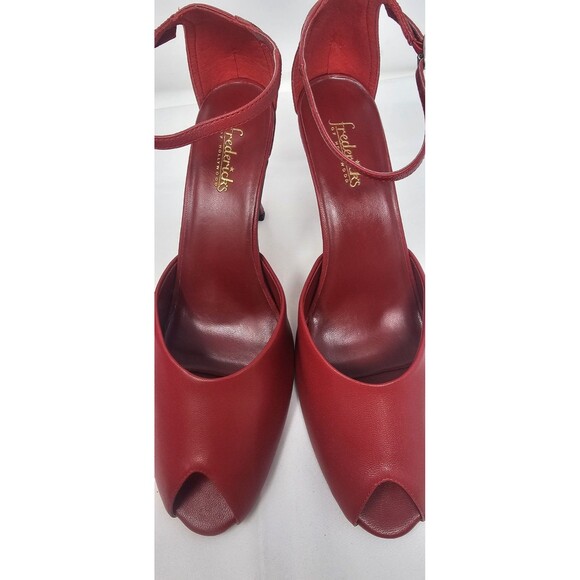 Fredericks of Hollywood Sexy Hot Red Leather Peep Toe Stilleto Size 9 Strappy - Picture 11 of 16
